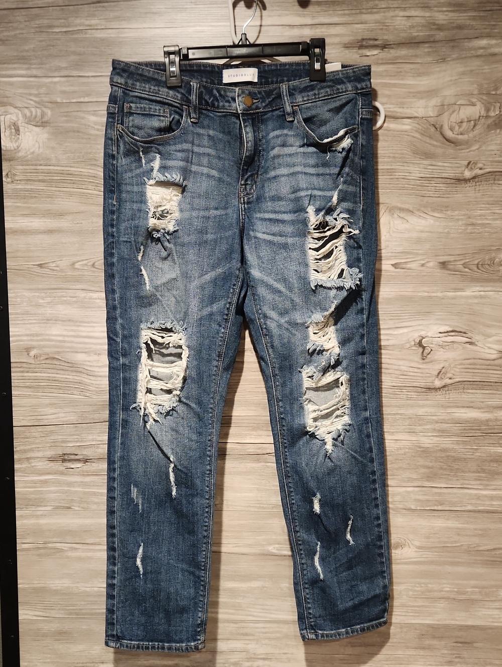Studio Distressed Dark Blue Boyfriend Jeans